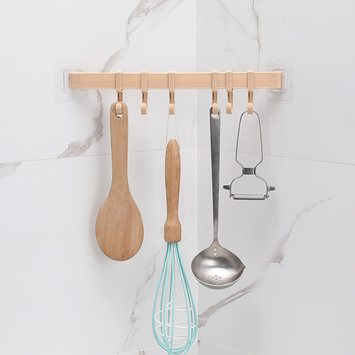 Strong adhesive hooks kitchen wall hanging 6 row hooks creative bathroom corner nail-free and traceless hanging rack towel rack