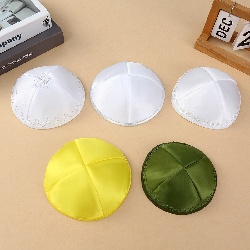 Cross-border New Silk Jewish Hat Texture Delicate Soft Embroidery Authentic Western Round Edge Jewish Hat Wholesale