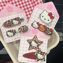 新款咖色豹纹凯蒂猫发夹儿童前额碎发卡女童趣味鸭嘴夹侧边刘海夹
