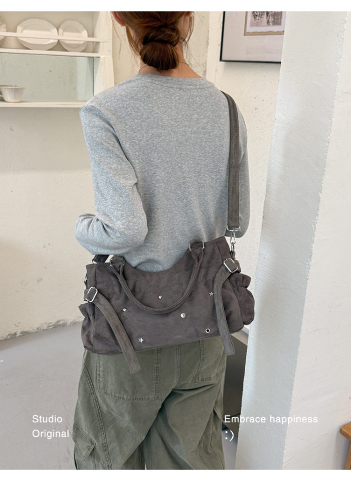 Túi tote da lộn mềm dáng shopping, túi đeo vai và đeo chéo dung lượng lớn — màu cà phê, màu nâu, màu trắng ngà, màu xám chi tiết 23