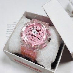 兒童手錶卡通貓七彩燈光夜光指針式識字學生防水運動石英電子手錶