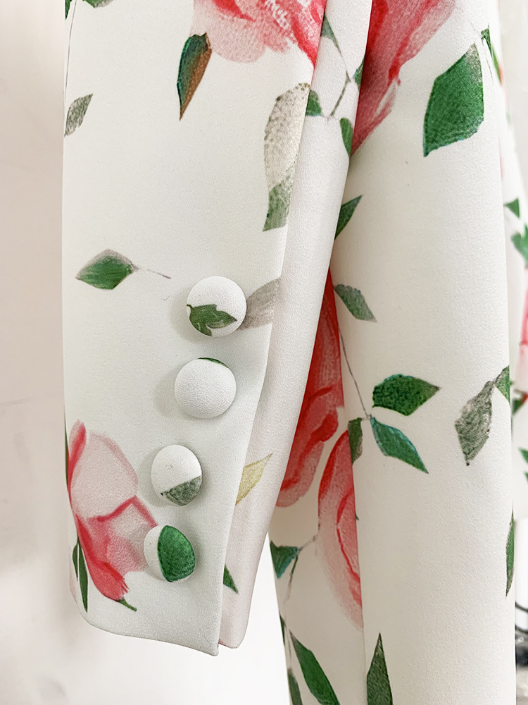 Rose Printed Double Breasted Skirt Set Two Pieces
