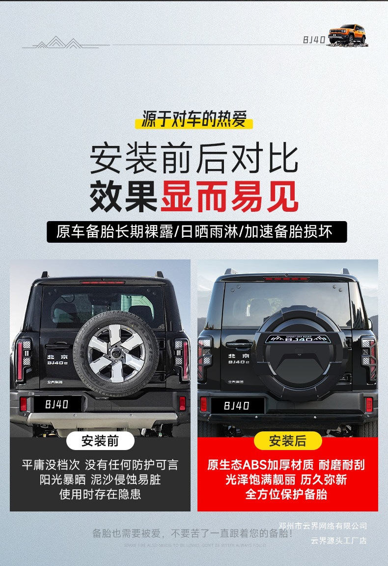 Cloud Realm Is Suitable for the New Beijing Bj40 Full-Cover Spare Tire Cover Modification, Extended-Range Fuel Rear Tire Spare Tire Shell for Off-Road Use