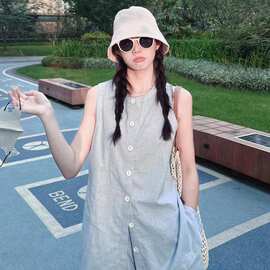 无袖衬衫套装女夏季韩系穿搭时髦松弛感亚麻马甲松紧腰短裤两件套