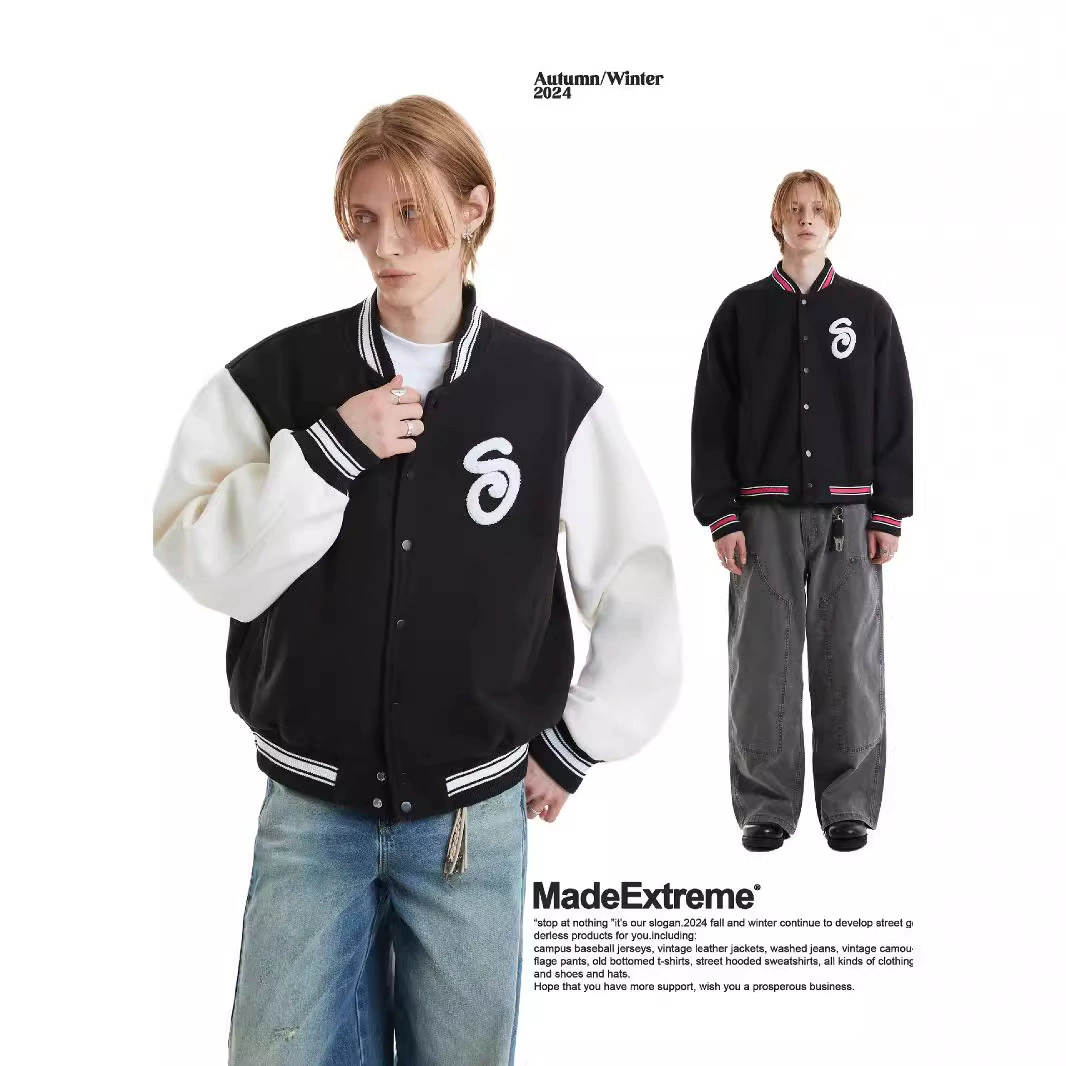 MADEEXTREME осенне-зимнее теплое полотенце с вышитыми буквами, американская уличная куртка в стиле ретро, ​​бейсбольная куртка для мужчин и женщин