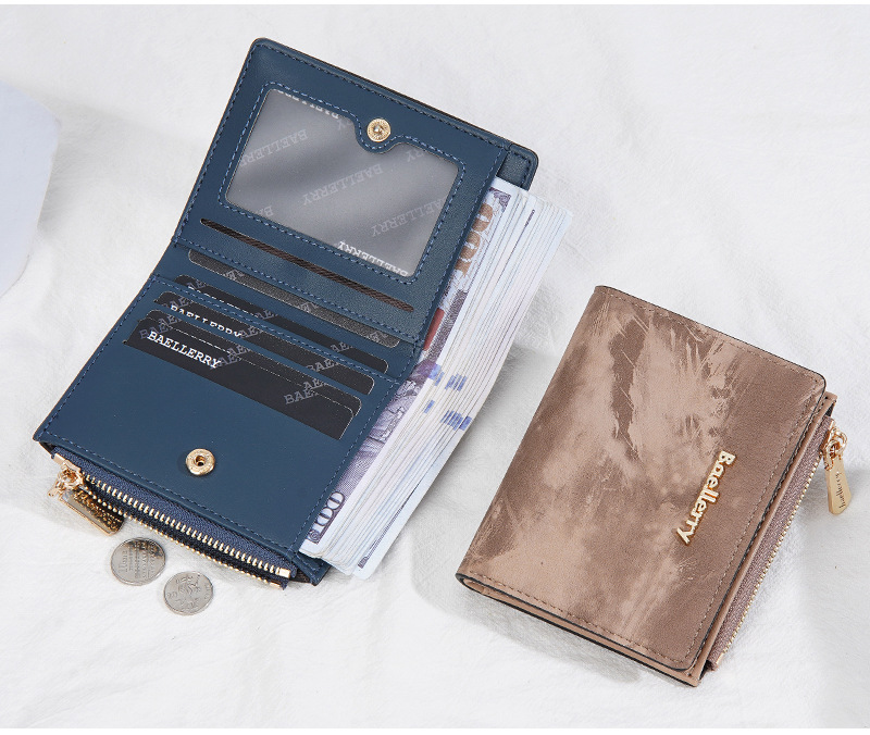 Geldbörse: Neue, kurze Geldbörse für Damen im Tintenmalerei-Stil, Münzfach für mehrere Karten, durchgehendes Geldscheinfach und Seitentaschen mit Reißverschluss für Münzen und Ringe._voghion.com