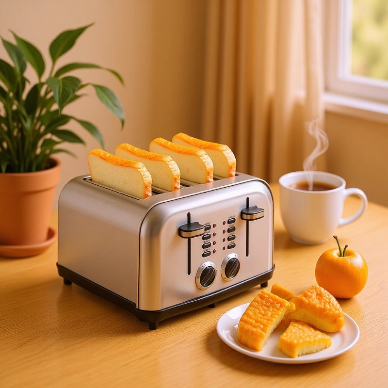 American Standard Stainless Steel 4-Slice Bread Toaster 1500W Dual Temperature Control Timed Bread Machine Breakfast Machine Toaster