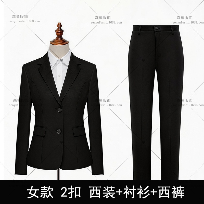 Traje de mujer negro de 2 botones + camisa + pantalón / S [40,00 kg-50,00 kg]