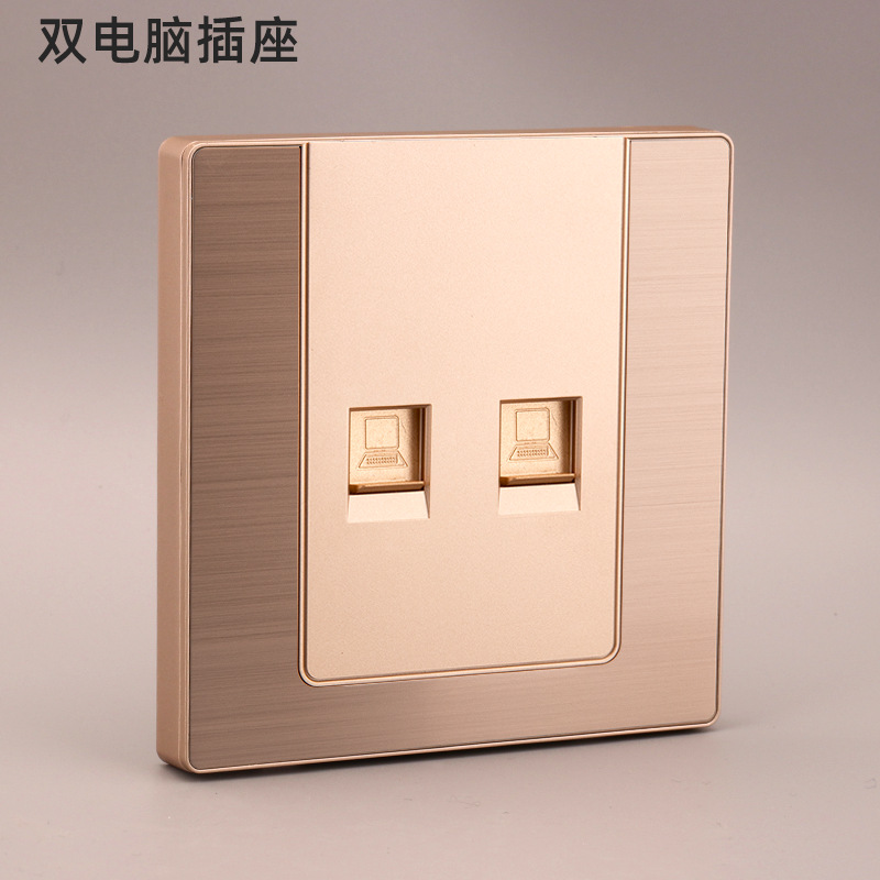 Nuevo Hotel hogar de acero inoxidable cepillado oro LED interruptor 86 tipo Pared de cinco agujeros panel de toma de corriente al por mayor