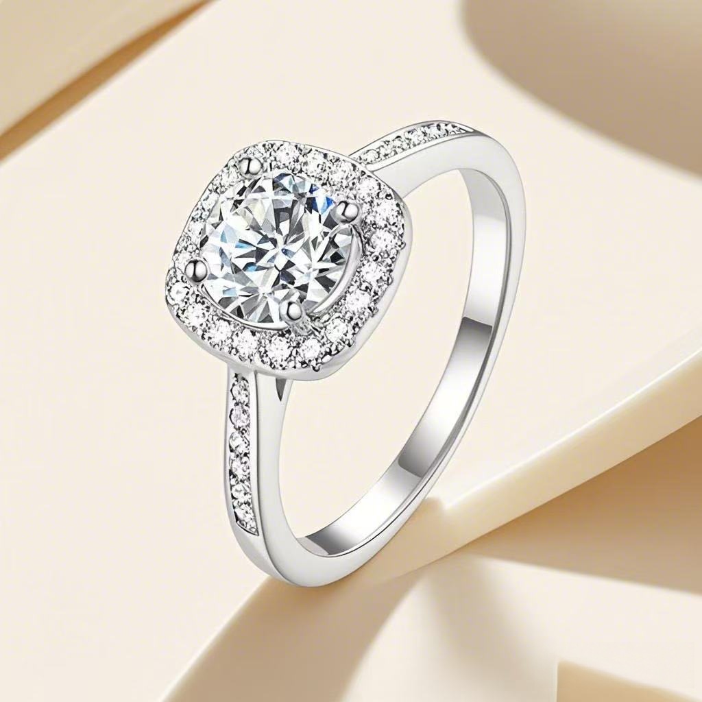 S925 sterling silver moissanite artificial diamond ring 50 points 1 karat square bag luxury inlaid wedding ring for girlfriend