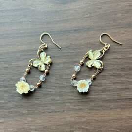 古风滴胶小花耳环手作复古森系流苏耳饰镶锆石仙女风镂空小众耳坠