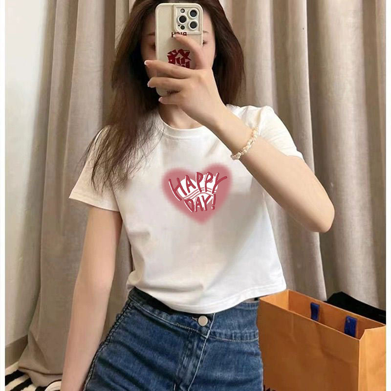 Summer Cotton New Fashion Spice Girl Short Shirt Slim-fit Navel Exposed Top Cotton White Short-sleeved T-shirt for Women