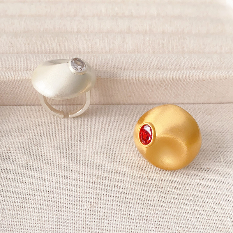 歐美新款vintage復古高級感拉絲戒指石榴紅寶石鑲嵌輕奢個性耳釘