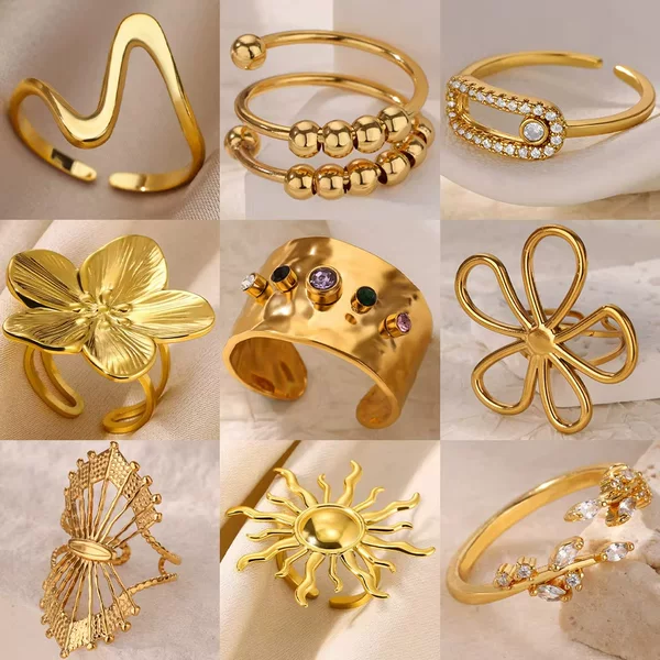 Cross-border Hot Sale 18K Gold Plated INS Premium Sense Opening Ring Color Crystal Zircon Sliding Leaf Ring for Women