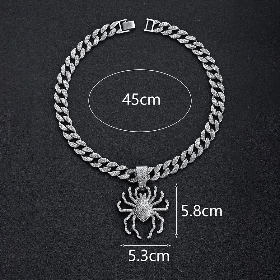 Spider Pendant Cuban Chain Necklace With Full Diamond Detailing_voghion.com