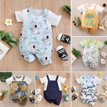 婴儿衣服夏季童装新生儿假两件背带短爬服卡通潮款宝宝连体哈衣