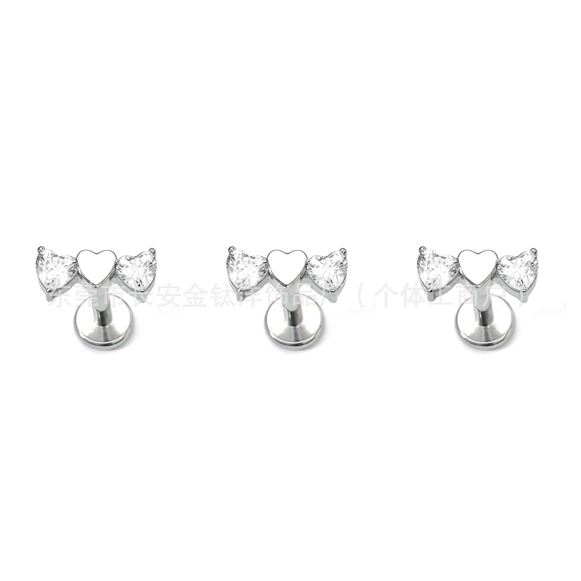 F136 Titanium Internally Threaded Triple Heart Zirconia Stud Earrings - Cartilage Ear Bone Studs for Women Men detail image 8