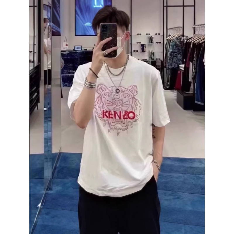 Complete Set of Three Labels, French Paris Kenzo Tiger Head Embroidered Letter Short-Sleeve Heavy Cotton Unisex New Summer Casual Wear Complete Set of Three Labels, French Paris Kenzo Tiger Head Embroidered Letter Short-Sleeve Heavy Cotton Unisex New Summer Casual Wear