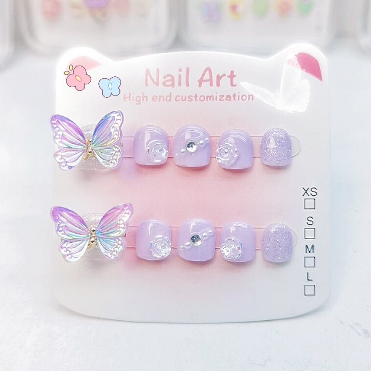 [Handmade] Aurora Butterfly Children's Wearing Armor Smart Nail Nail Art Fairy Nail Art Wholesale