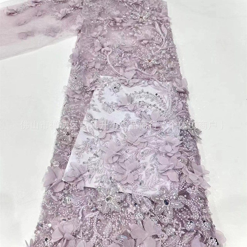 Tejido de bordado de mano pesada pura perla de sequela de perlas tela de malla de tubo de perlas de alta fijación vestido de boda vestido de tela image 1