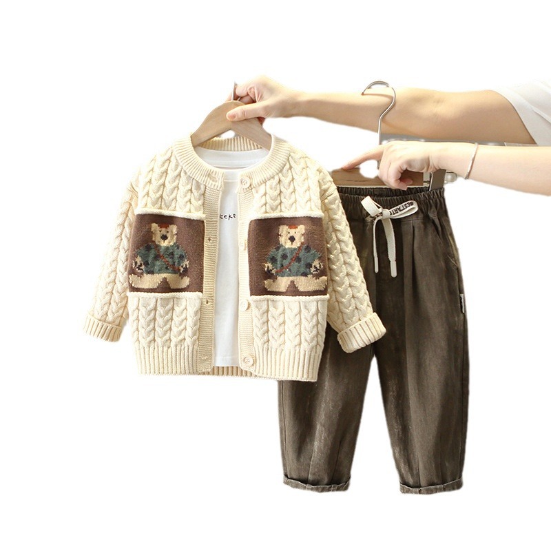 6158 Traje de otoño para niños 2024 Nuevo estilo de moda para niños de primavera y otoño chaqueta de suéter traje de tres piezas para bebés