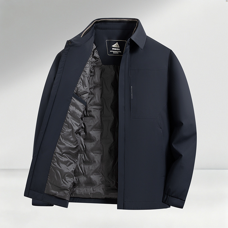 Men's Executive Collar Lightweight Down Jacket, Simple Old Money Style for Middle-Aged and Elderly, 90% Down Business Commuting Jacket