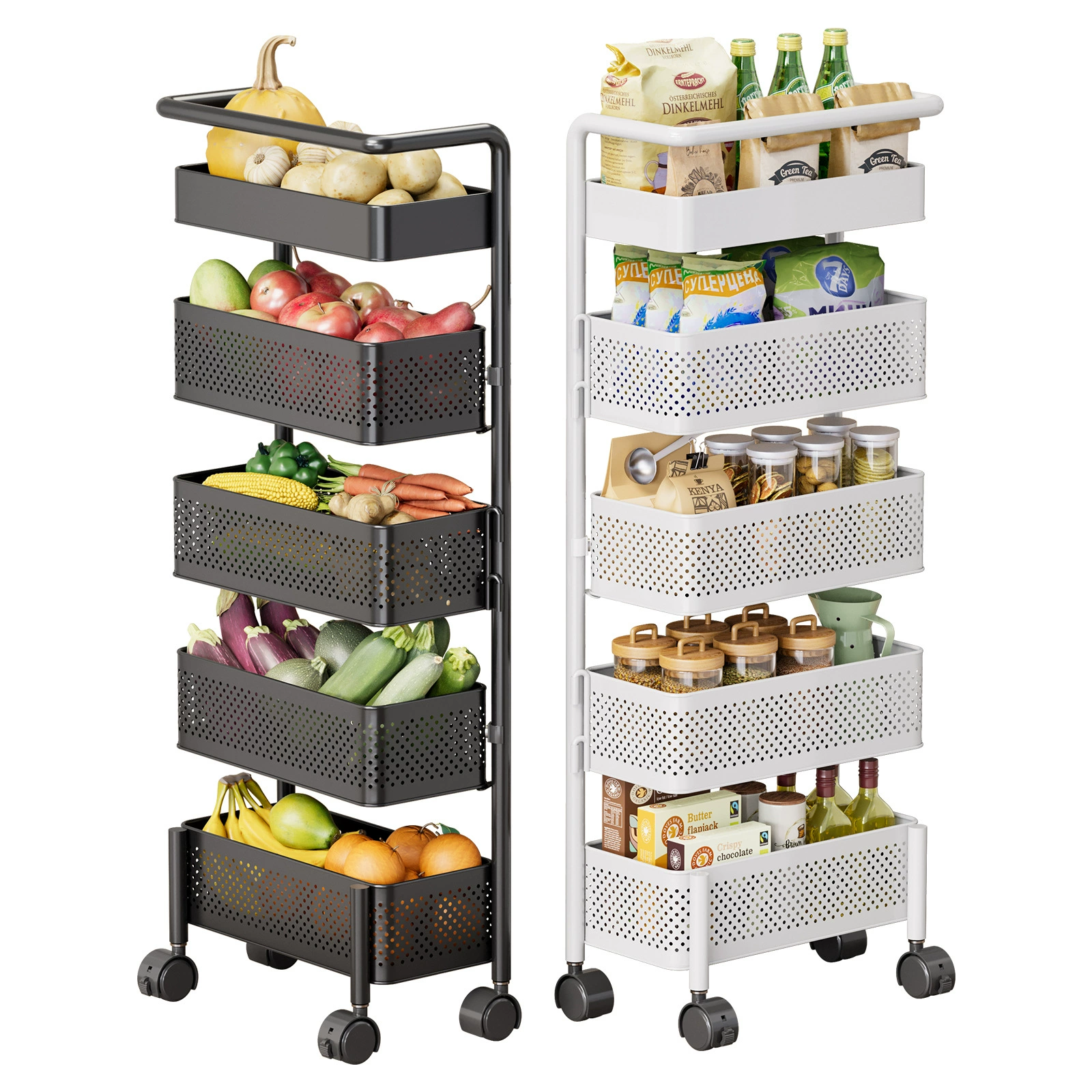 Modern and minimalistic cart, rotating multilayer storage system