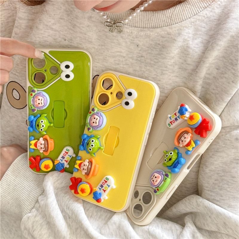 Hebilla de anillo de animal tridimensional de dibujos animados para iPhone 15 Apple 16ProMax funda para teléfono móvil Huawei Mate70 hembra