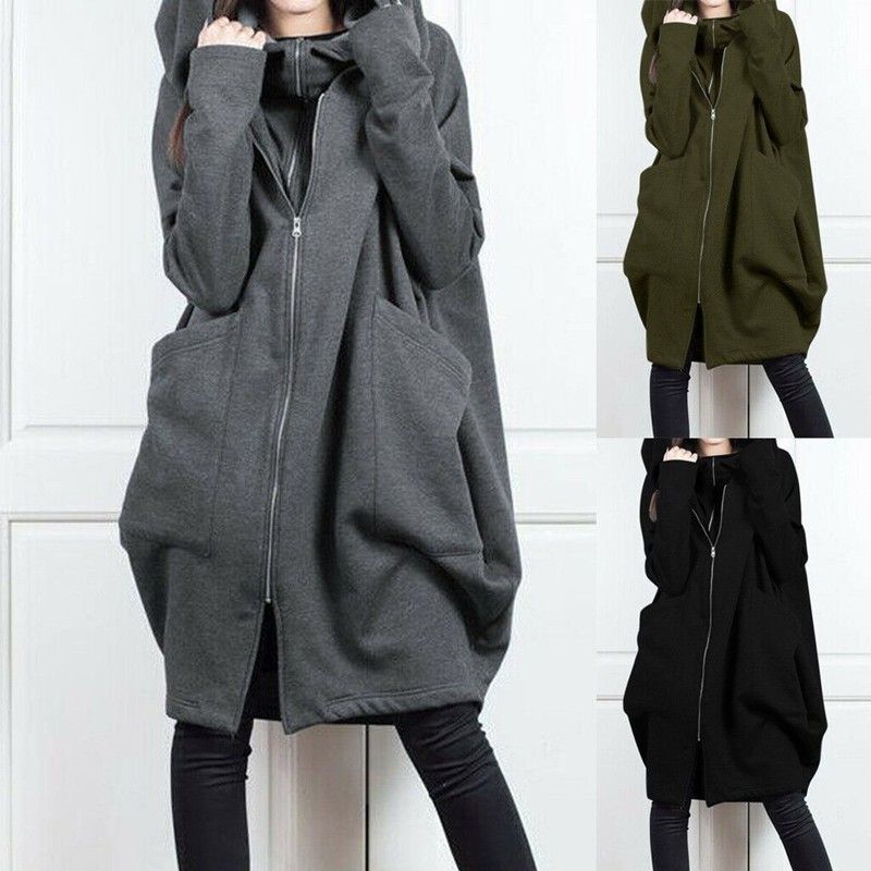 New Warm Autumn and Winter Women's Personalized Street Zipper Hooded Long Velvet Sweatshirt Loose over the Knee Extra Long New Warm Autumn and Winter Women's Personalized Street Zipper Hooded Long Velvet Sweatshirt Loose over the Knee Extra Long
