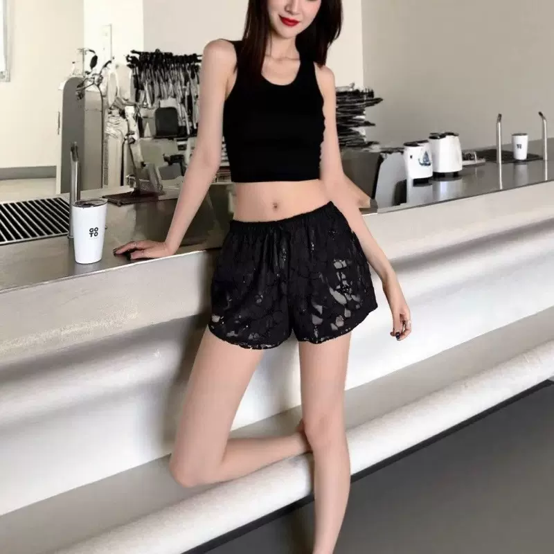 夏季薄款宽松打底裤可外穿保险防走光蕾丝轻薄简约甜系安全短裤女