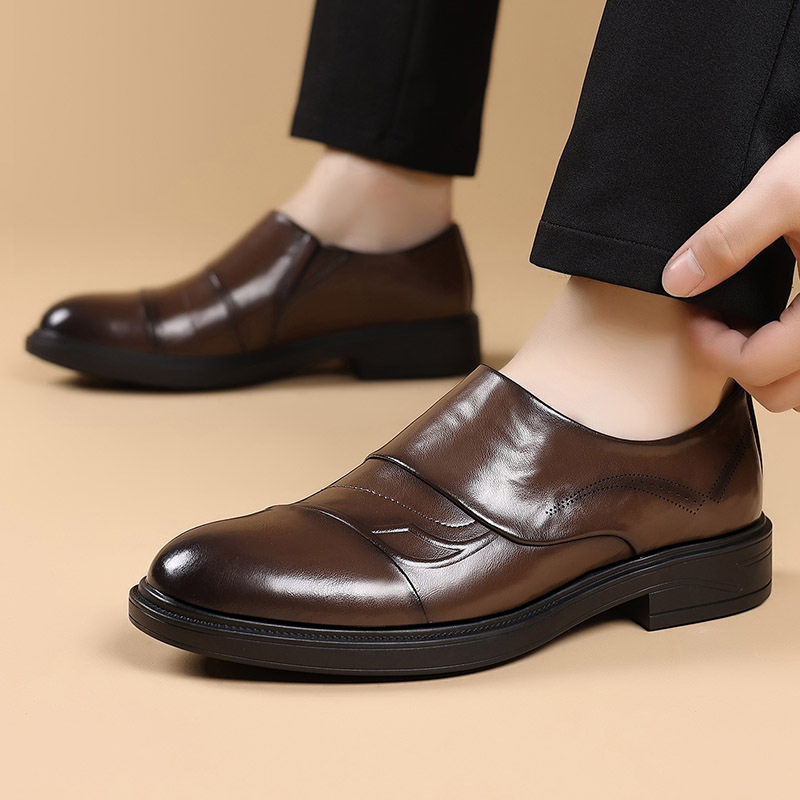 Giày da nam Derby mũi tròn gót thấp 1–3 cm chống trơn thoáng khí — màu nâu, đen