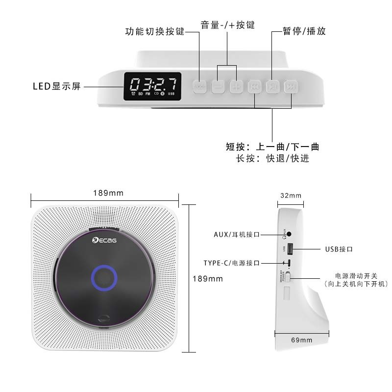 Kecag家庭用cdプレーヤーレトロinsプレゼント英語bluetooth音楽ディスクアルバムcdプレーヤー|undefined