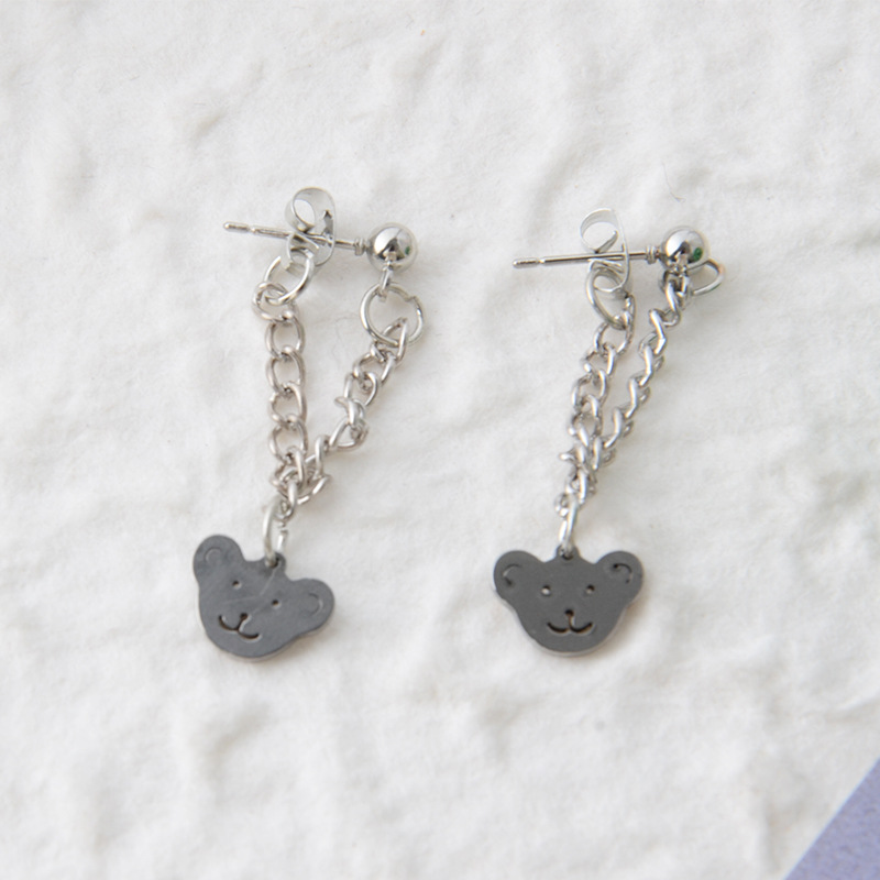 Pendientes de cadena de oso de estilo minimalista de moda transfronteriza, diseño de nicho, accesorios de oreja huecos dulces y geniales