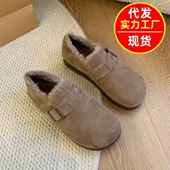 2024年の新しい女性の冬の保温ファッションの楽福博ケンの厚い底の百合と毛の豆の布の綿の靴