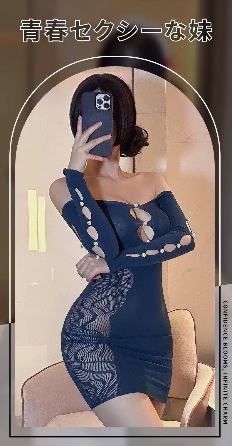 Red Mesh Slim-Fit Dress with Hollow-Out Details and Open Crotch Design, One Size — detail image 2
