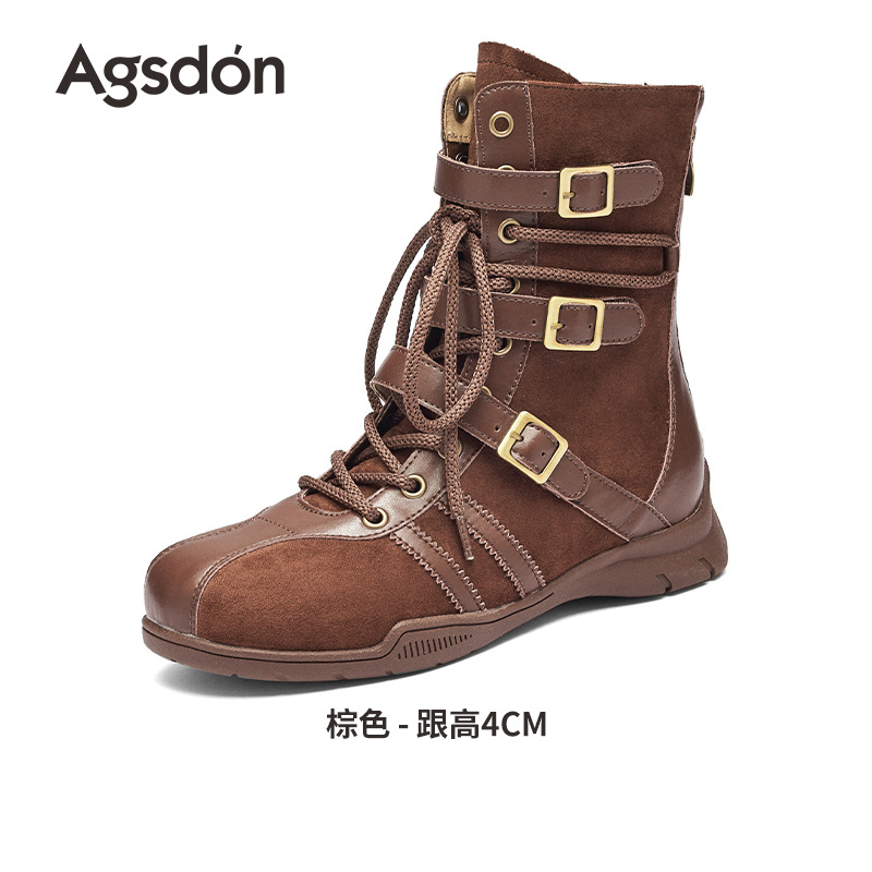 Oku Lion Deng botas de boxeo mujeres 2026 nuevas botas de entrenamiento de alta ayuda de otoño e invierno con suela gruesa Maillard tubo medio oeste botas cortas