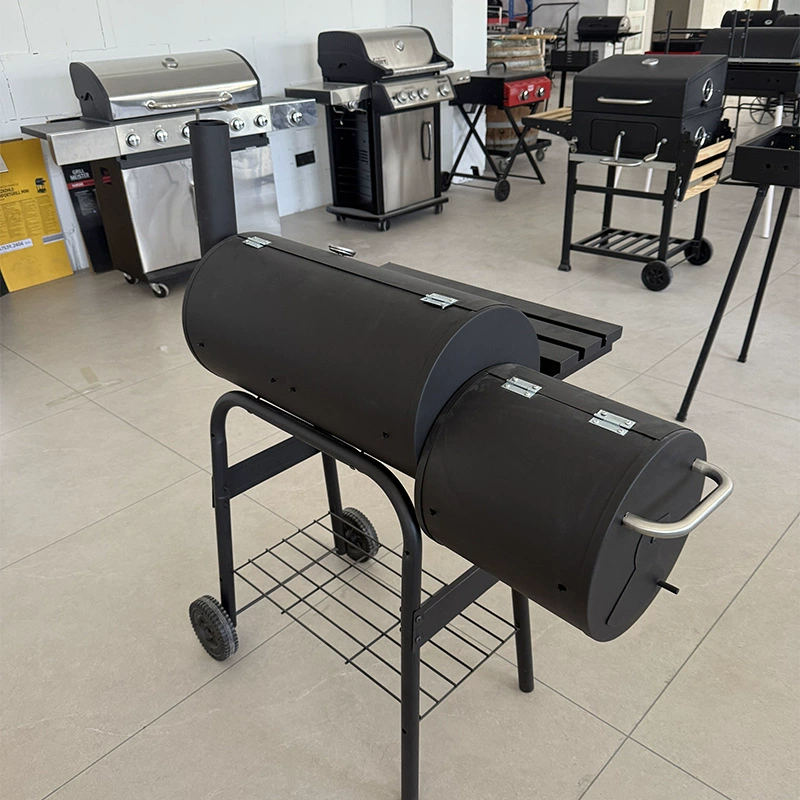 Коптильня-гриль с портативной угольной BBQ, боковой топливник, складная полка и колеса