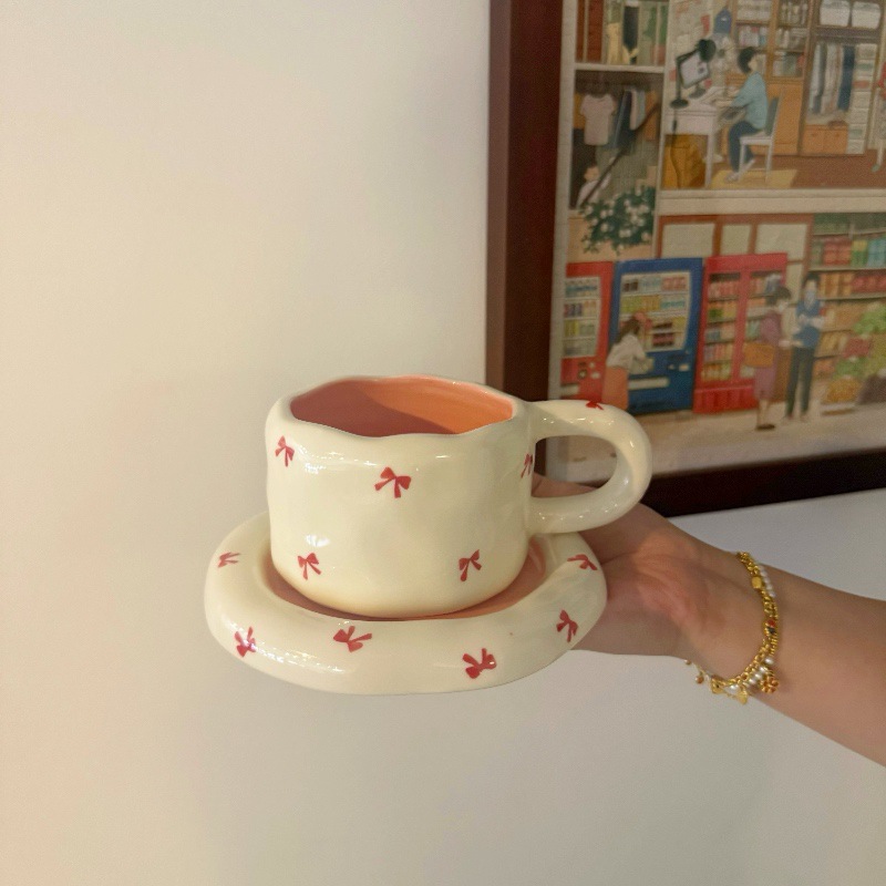 Ins estilo coreano mano irregular cerámica tazas de café y platos pintados a mano gordo tazas y platos ventas transfronterizas