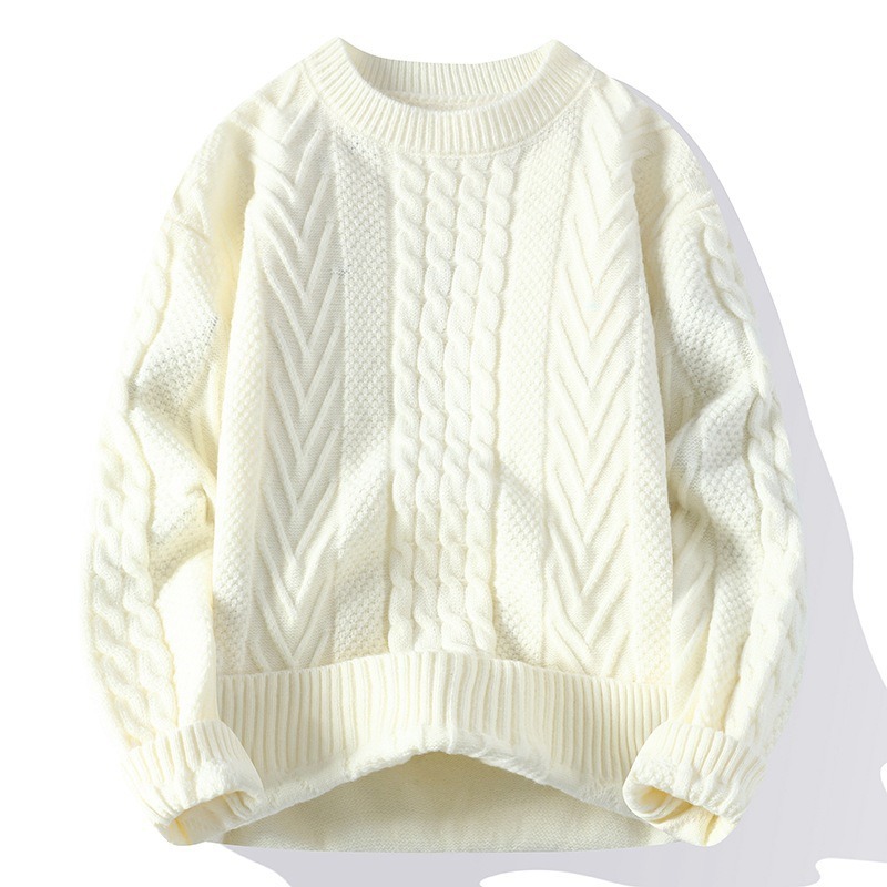 Suéter de cuello redondo de color sólido para hombres texturas de torsión en la camisa de base de invierno y otoño caliente comercio exterior al por mayor transfronterizo image 8