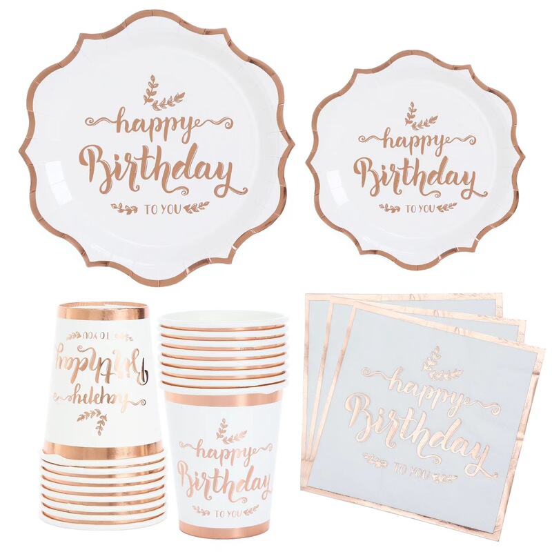 Paper Tray European and American New Bronzing Paper Cup Paper Tray Birthday Party Scene Atmosphere Tableware Disposable Tray Thickened Cake