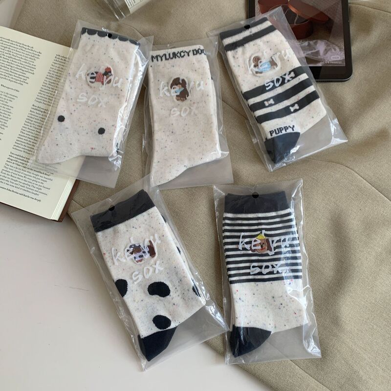 Japanese Style Spring and Summer Socks Women's Cotton Socks Embroidered Dachshund Dog Cartoon Color Matching Pattern All-match Breathable Casual Sports