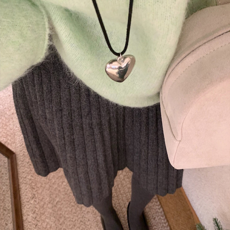 超好穿！加厚针织百褶短裙女秋冬新款松紧高腰显瘦及膝a字半身裙|undefined