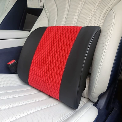 support, reducing fatigue during long drives, Waist support - quilted-embroidered-lumbar-support-red