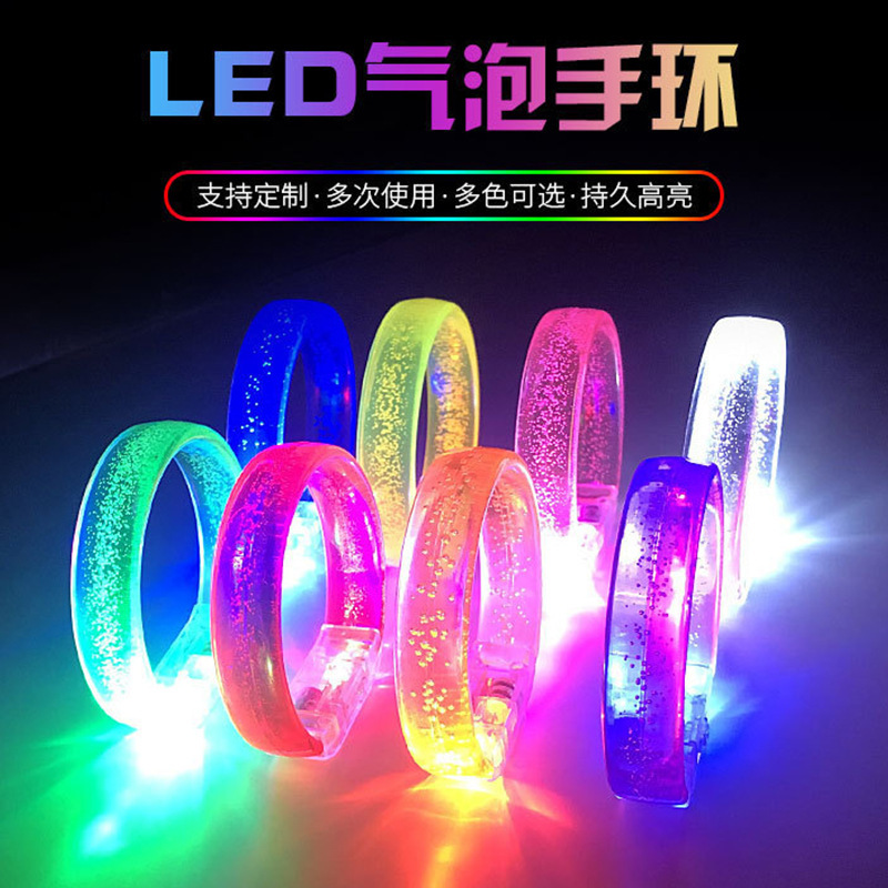 En stock burbuja pulsera LED acrílico luminoso pulsera eléctrica sílaba atmósfera props burbuja plana flash pulsera