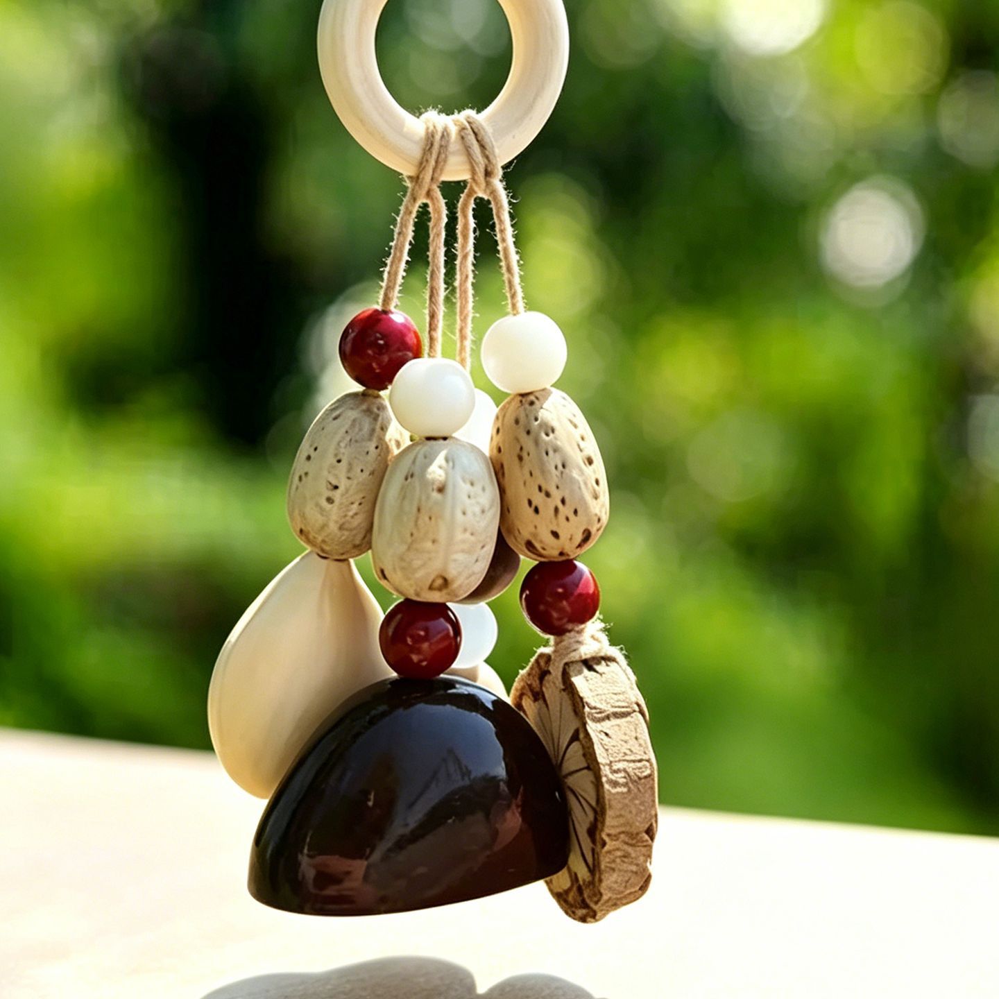 Forest-style natural fruit shell wind chime bag pendant, healing handmade finished product, car-mounted rattle, calming hanging ornament