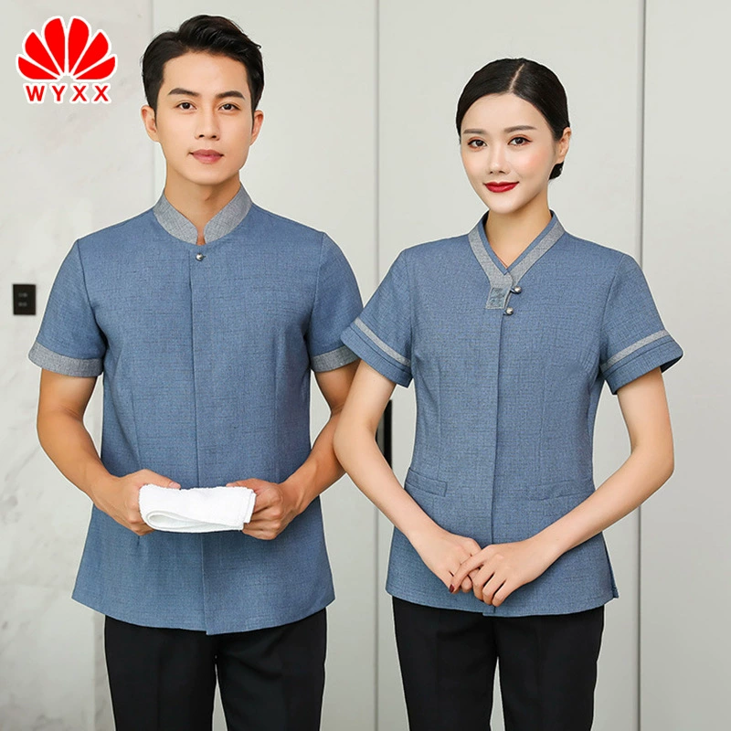 Чистка рабочей одежды с коротким рукавом в гостиничном номере PA Чистка тети льняная Летняя одежда мужская и женская Чистящая одежда больших размеров