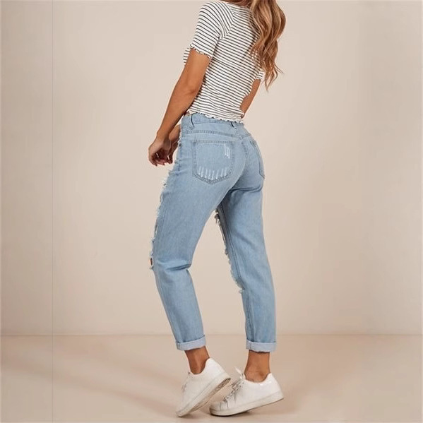 クロスボーダーヨーロッパとアメリカのAmazon Wishファッションリップドストレートジーンズ女性用|undefined