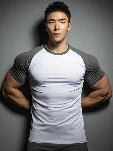 Summer sports elastic quick dry solid color base short sleeve…