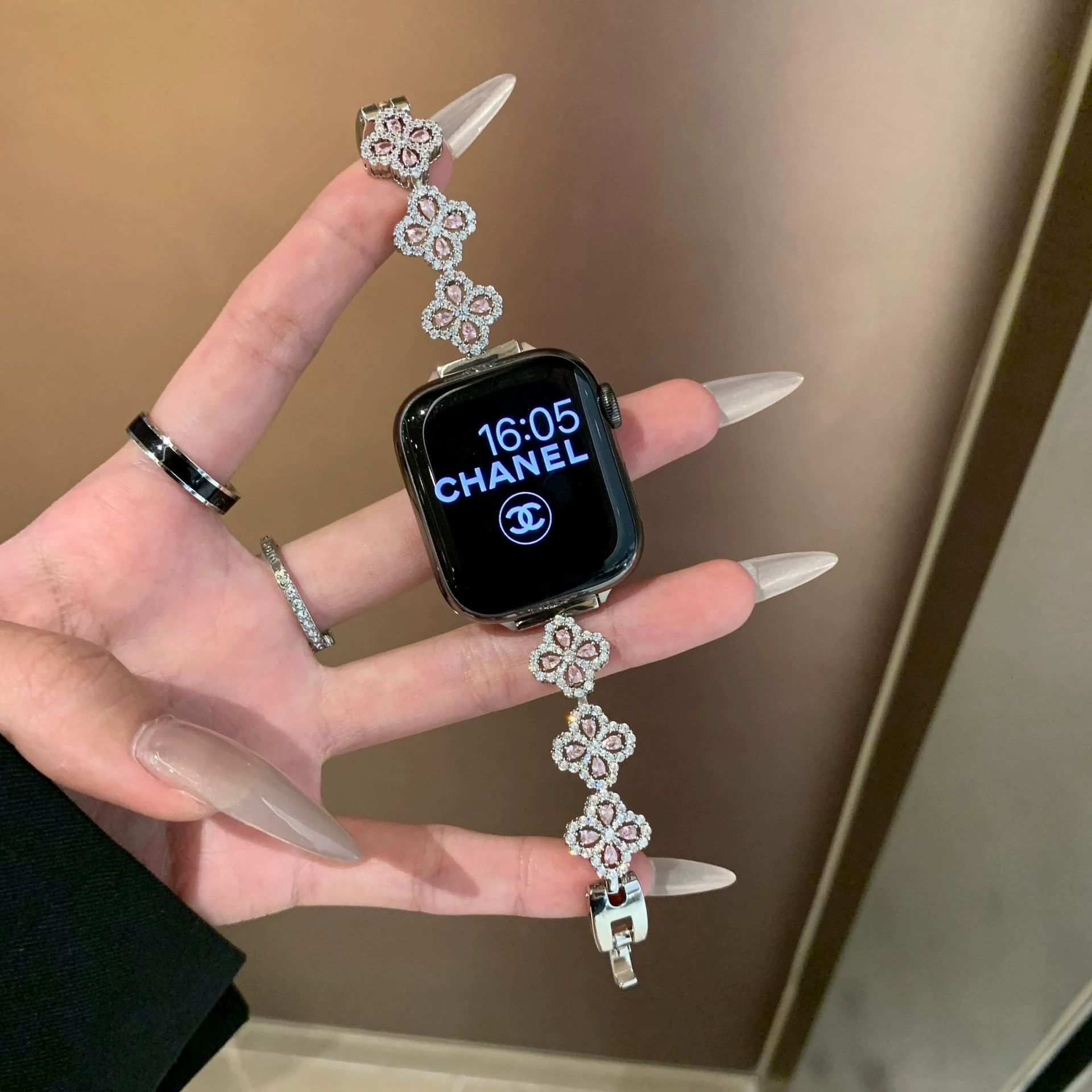 Подходит для iWATCHS10 ремешок металлический с бриллиантами лепестки Apple Watch 1–9 поколения, женский Xiaomi 8/9Pro Huawei 9