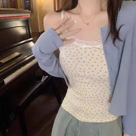 甜辣妹碎花小吊带背心女外穿蕾丝纯欲修身2026夏新款bm内搭短上衣